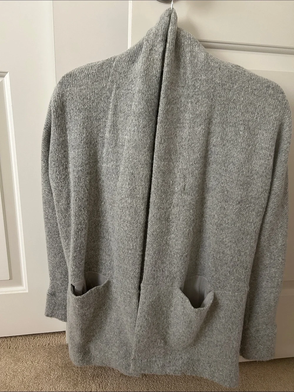 LOFT Light Gray Open-Front Knit Cardigan with Pockets